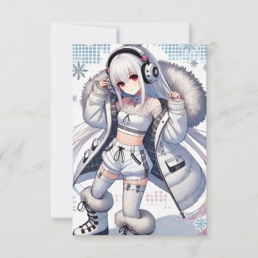 Anime Girl Ski Flat Card (Vorderseite)