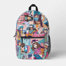 Anime Girl Snowboarder Collage Backpack Bedruckter Rucksack