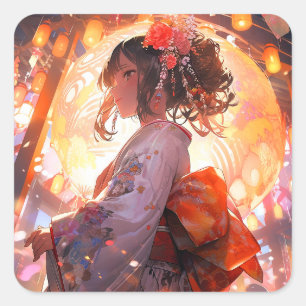 Anime Girl Stars Quadratischer Aufkleber