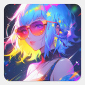 Anime Girl Stars Quadratischer Aufkleber (Vorderseite)