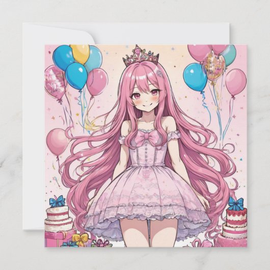 Anime Girl Sweet 16 Geburtstag Einladung (Vorderseite)