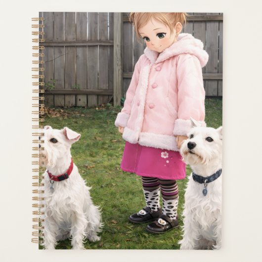 Anime Girl & Two Dogs Weekly Planner Planer (Vorderseite)
