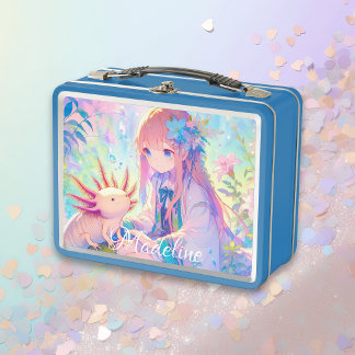 Anime Girl und Axolotl Personalisiert Metall Brotdose