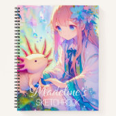 Anime Girl und Axolotl Personalisiert Sketchbook Notizblock (Vorderseite)
