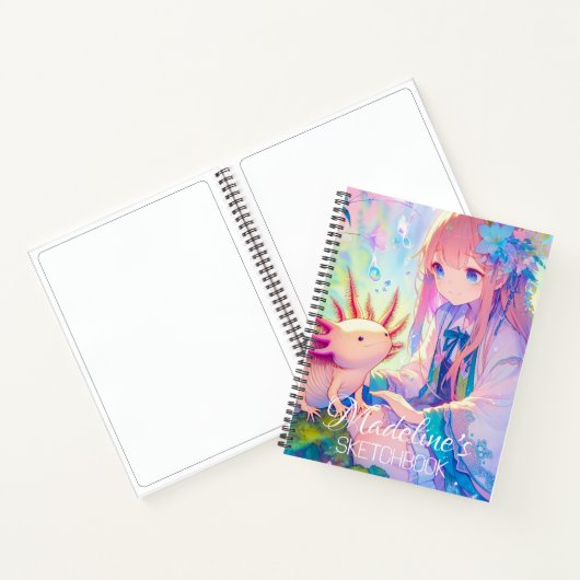 Anime Girl und Axolotl Personalisiert Sketchbook Notizblock (Innenseite)