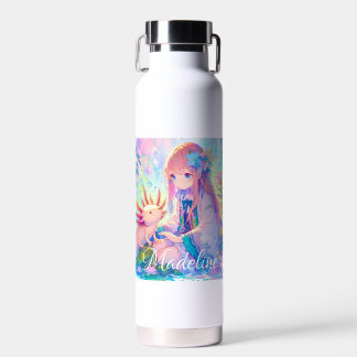 Anime Girl und Axolotl Personalisiert Trinkflasche