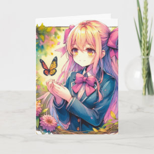 Anime Girl und Butterfly Geburtstagskarte Karte