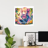 Anime Girl und Butterfly Wasserfarbe Personalisier Poster (Heimbüro)