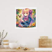 Anime Girl und Butterfly Wasserfarbe Personalisier Poster (Küche)