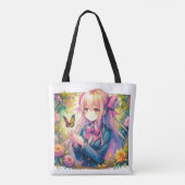 Anime Girl und Butterfly Wasserfarbe Personalisier Tasche (Rückseite)