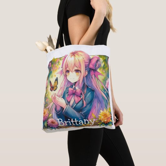 Anime Girl und Butterfly Wasserfarbe Personalisier Tasche (Von Nahem)