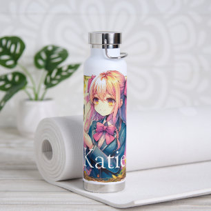 Anime Girl und Butterfly Wasserfarbe Personalisier Trinkflasche