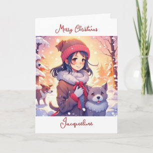 Anime Girl und Hunde mit Weihnachtsgeschmack Karte