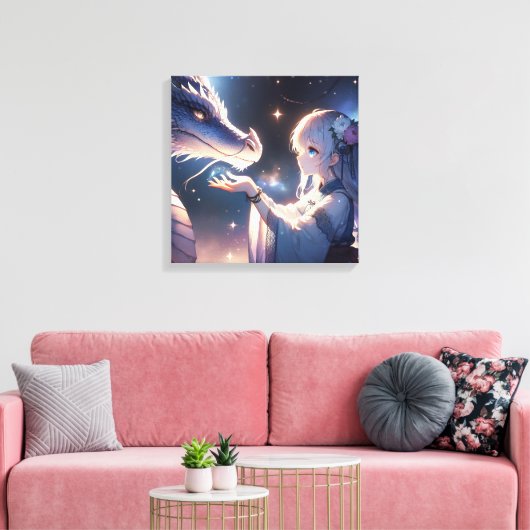 Anime Girl und ihr Drache Mystical Leinwanddruck (Insitu (Wohnzimmer))