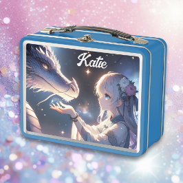 Anime Girl und ihr Drache Mystical Personalisiert Metall Brotdose