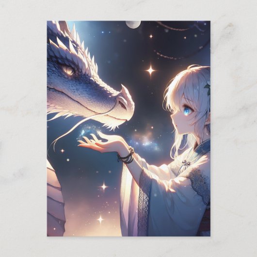 Anime Girl und ihr Drache Mystical Postkarte (Vorderseite)