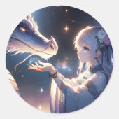Anime Girl und ihr Drache Mystical Runder Aufkleber (Vorderseite)