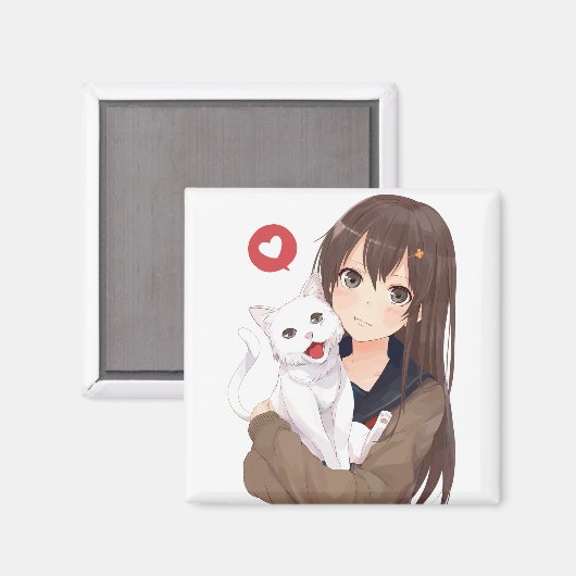 Anime Girl und ihre Katze Magnet (Vorderseite/Rückseite)