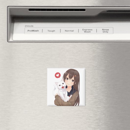 Anime Girl und ihre Katze Magnet (In Situ (Geschirrspüler))