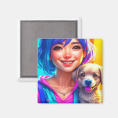 Anime Girl und Puppy Dog Magnet (Vorderseite/Rückseite)