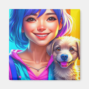 Anime Girl und Puppy Dog Magnet