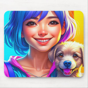 Anime Girl und Puppy Dog Mousepad