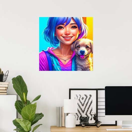 Anime Girl und Puppy Dog Poster (Heimbüro)