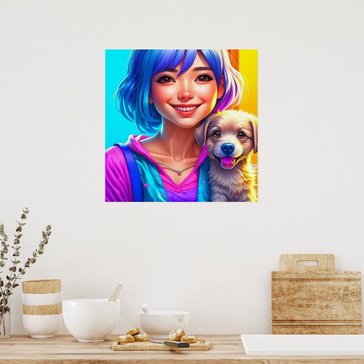 Anime Girl und Puppy Dog Poster (Küche)
