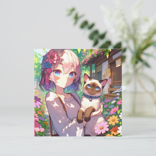 Anime Girl und Siamese Cat (Stehend Vorderseite)