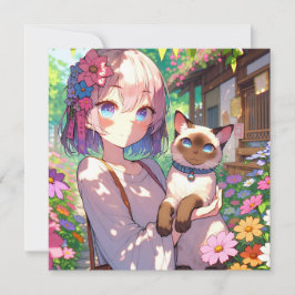 Anime Girl und Siamese Cat