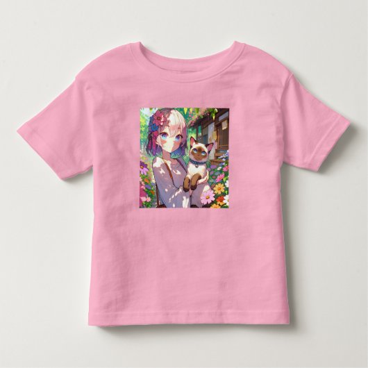 Anime Girl und Siamese Cat Kleinkind T-shirt (Vorderseite)