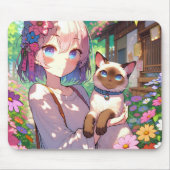 Anime Girl und Siamese Cat Mousepad (Vorne)