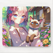 Anime Girl und Siamese Cat