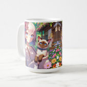 Anime Girl und Siamese Cat Personalisiert Kaffeetasse (Vorderseite Links)