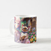 Anime Girl und Siamese Cat Personalisiert Kaffeetasse (Vorderseite Links)