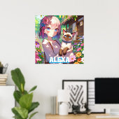 Anime Girl und Siamese Cat Personalisiert Poster (Heimbüro)