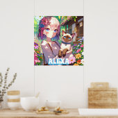 Anime Girl und Siamese Cat Personalisiert Poster (Küche)