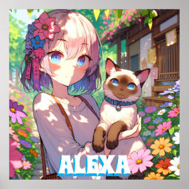 Anime Girl und Siamese Cat Personalisiert Poster