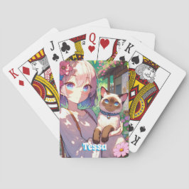 Anime Girl und Siamese Cat Spielkarten