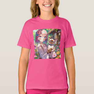 Anime Girl und Siamese Cat T-Shirt