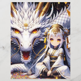 Anime Girl und White and Gold Dragon