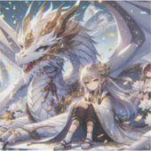 Anime Girl und White and Gold Dragon Aufkleber (Vorderseite)