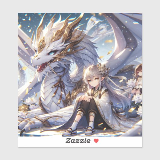 Anime Girl und White and Gold Dragon Aufkleber (Blatt)