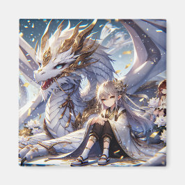 Anime Girl und White and Gold Dragon Magnet