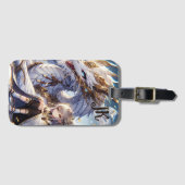 Anime Girl und White and Gold Dragon Mit Monogramm Gepäckanhänger (Vorderseite (Horizontal))