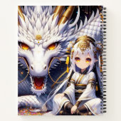 Anime Girl und White and Gold Dragon Mit Monogramm Notizblock (Rückseite)