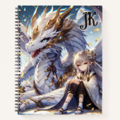 Anime Girl und White and Gold Dragon Mit Monogramm Notizblock (Vorderseite)