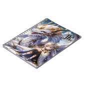 Anime Girl und White and Gold Dragon Mit Monogramm Notizblock (Linke Seite)
