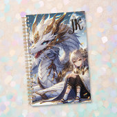 Anime Girl und White and Gold Dragon Mit Monogramm Planer