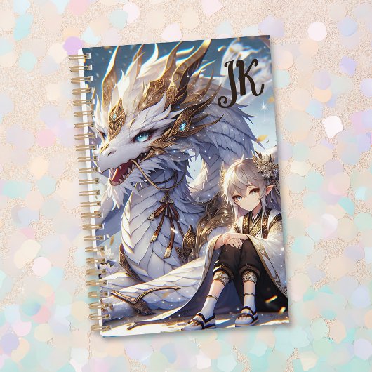 Anime Girl und White and Gold Dragon Mit Monogramm Planer